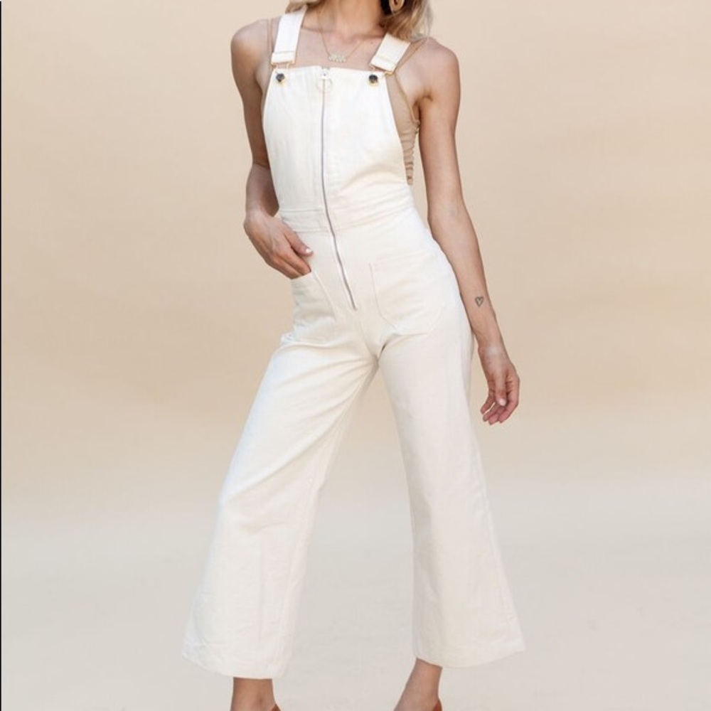 Lykke Wullf Cream Denim Overalls Jumpsuit S NWT